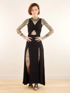 Robe Longue Fendue Sans Manches "Andreas", Noir -Boutique De Jupes robe longue fendue sans manches andreas noir p image 347740 grande