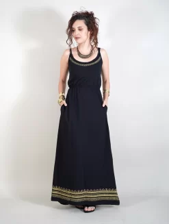 Robe Longue à Bretelles Imprimée "Indie Oromë", Noir -Boutique De Jupes robe longue indie orome noir p image 320798 grande