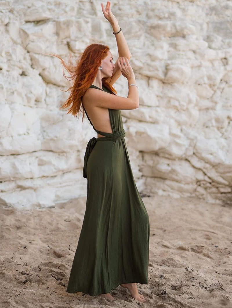 Robe Longue Infinity "Wakiza", Vert Kaki 8 Robe Longue Infinity "Wakiza", Vert Kaki – Image 8