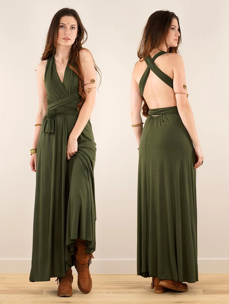 Robe Longue Infinity "Wakiza", Vert Kaki 2 Robe Longue Infinity "Wakiza", Vert Kaki – Image 2