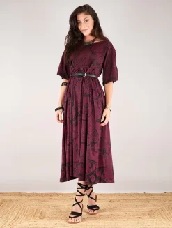 Robe Longue Oversize Imprimée "Eorynn Africa", Bordeaux
