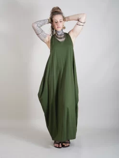 Robe Longue Sans Manches "Noéa", Vert Kaki