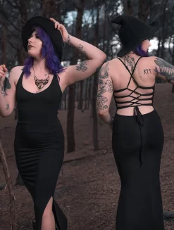 Robe Longue Fendue à Dos Nu "Sunee", Noire -Boutique De Jupes robe longue sunee noire p image 322347 grande