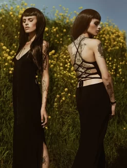 Robe Longue Fendue à Dos Nu "Sunee", Noire