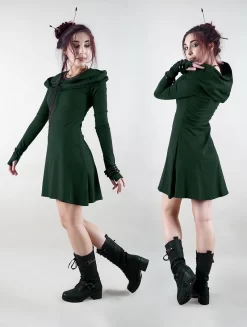 Robe Manches Longues à Capuche "Chryzz", Vert Forêt