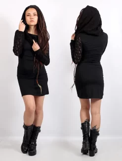 Robe Manches Longues Crochet "Atmäa", Noir -Boutique De Jupes robe manches longues crochet atmaa noir p image 334688 grande