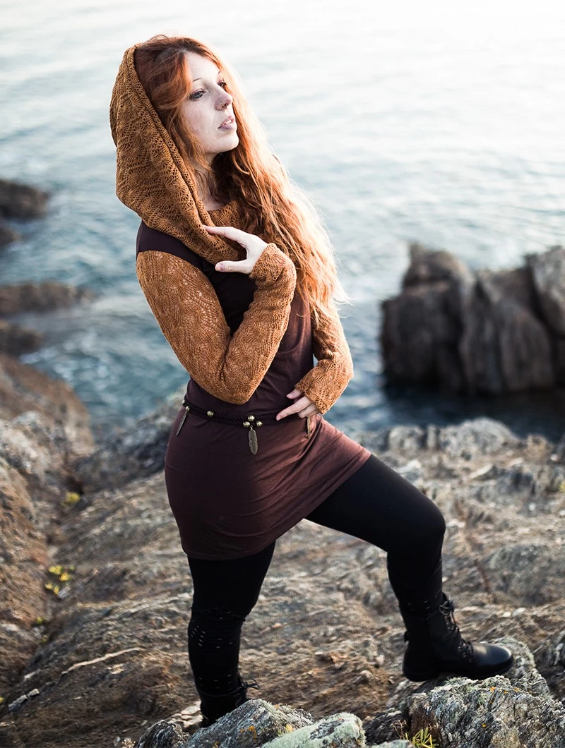 Robe Manches Longues Crochet "Atmäa", Rouille Et Marron 5 Robe Manches Longues Crochet "Atmäa", Rouille Et Marron – Image 5