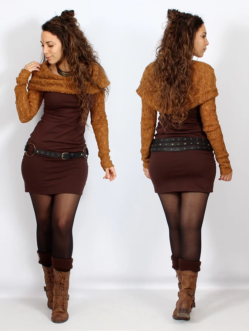 Robe Manches Longues Crochet "Atmäa", Rouille Et Marron 2 Robe Manches Longues Crochet "Atmäa", Rouille Et Marron – Image 2