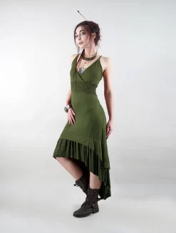Robe Mi Longue "Nuria", Vert Kaki