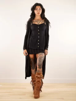 2en1 Gilet/Robe Midi à Manches Longues "Irwaen Indie", Noir