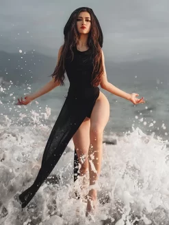 Robe Longue Fendue "Nephilim", Noir