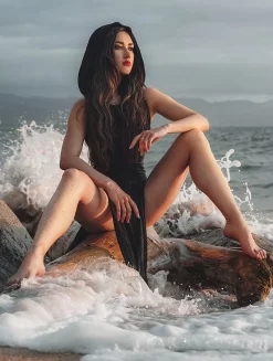 Robe Longue Fendue "Nephilim", Noir -Boutique De Jupes robe nephilim noir uni p image 330621 grande