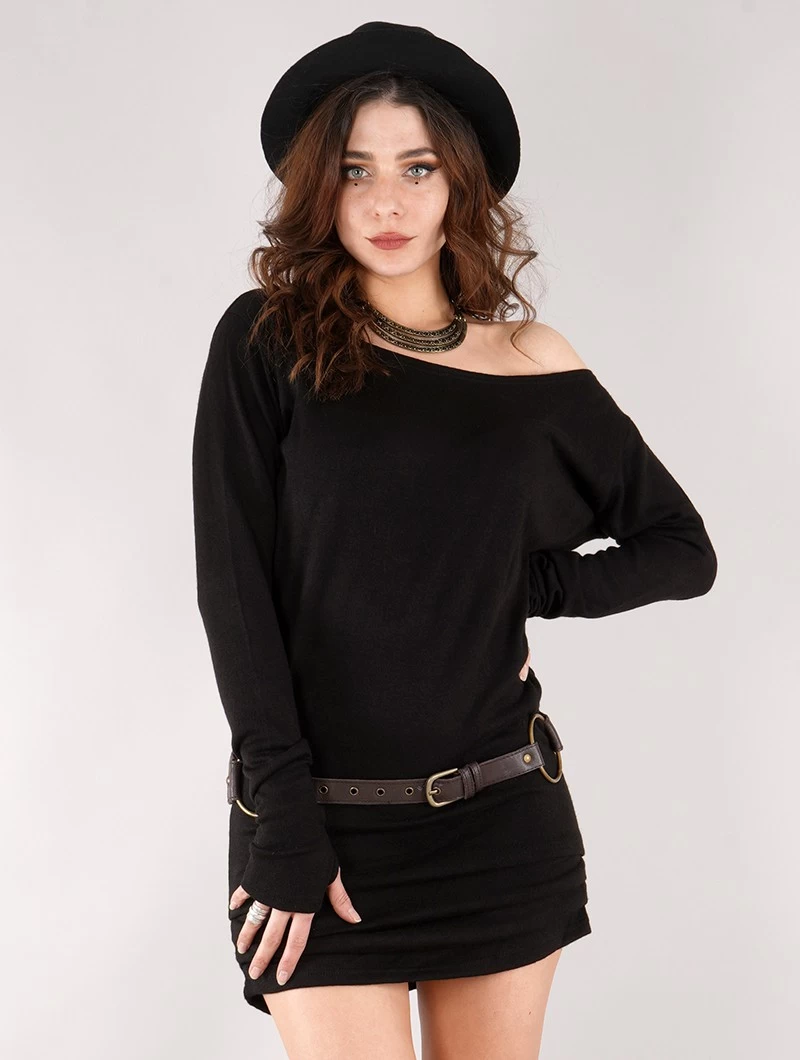 Robe Pull à Manches Chauve-souris "Kayäaz", Noir 1 Robe Pull à Manches Chauve-souris "Kayäaz", Noir