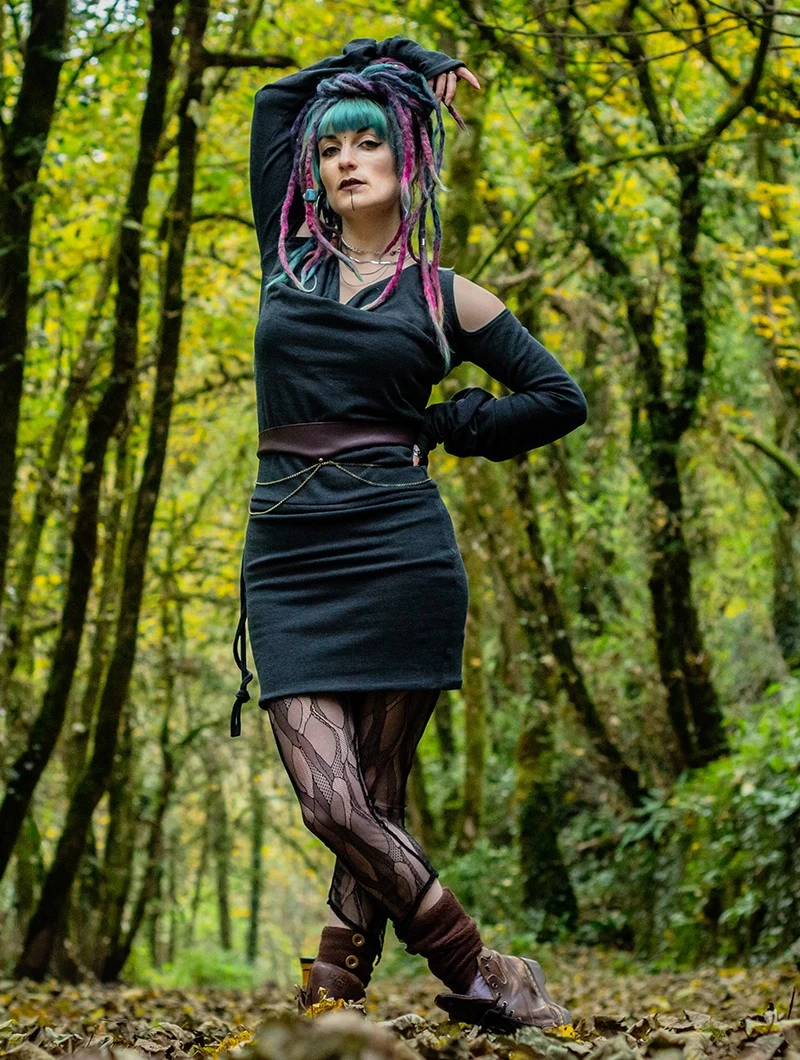 Robe Pull épaules Dénudées "Elixir", Bleu Pétrole 3 Robe Pull épaules Dénudées "Elixir", Bleu Pétrole – Image 3