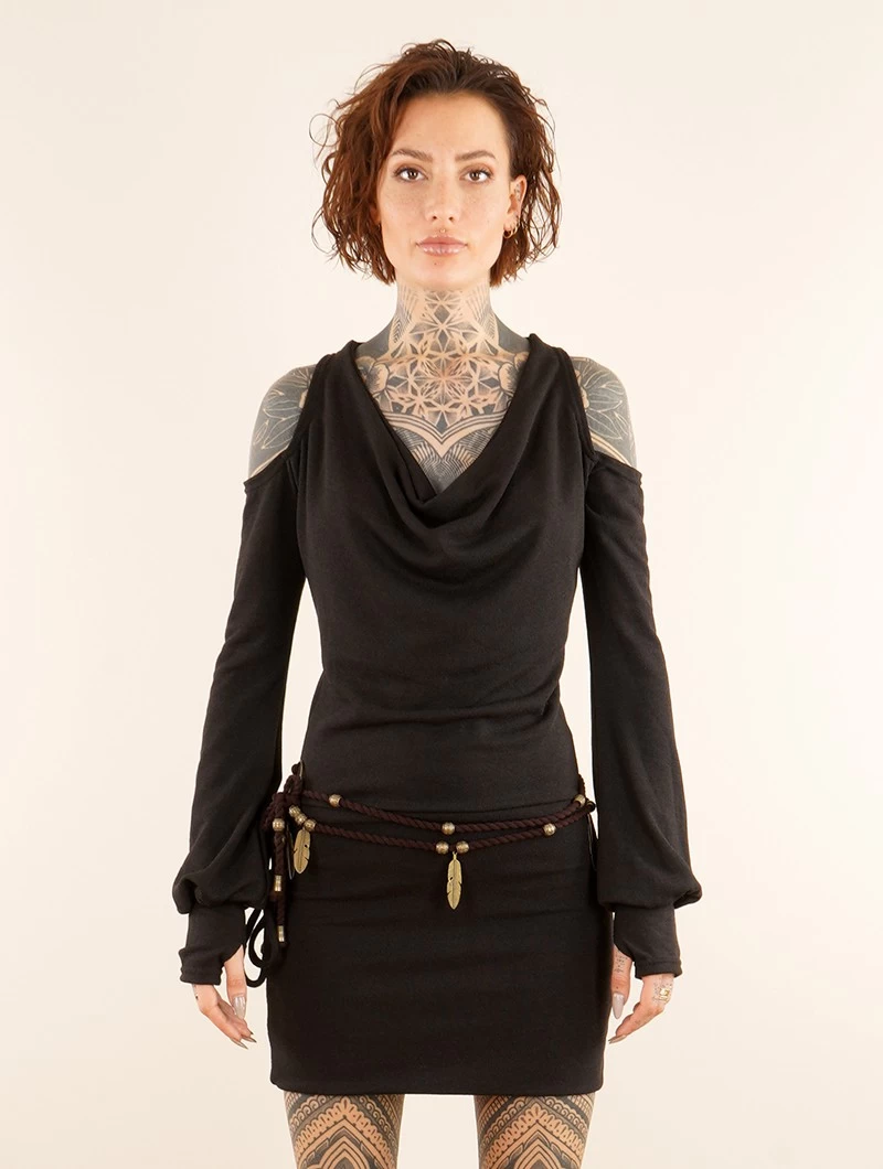 Robe Pull épaules Dénudées "Elixir", Noir 2 Robe Pull épaules Dénudées "Elixir", Noir – Image 2