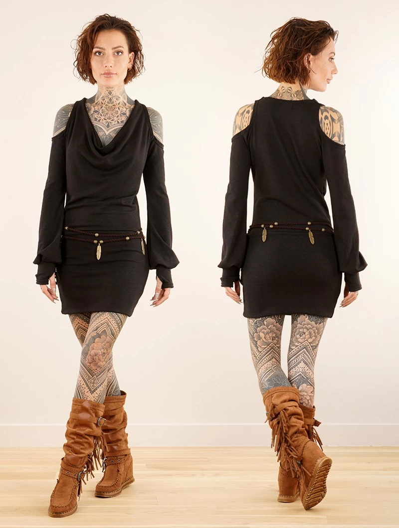 Robe Pull épaules Dénudées "Elixir", Noir 1 Robe Pull épaules Dénudées "Elixir", Noir