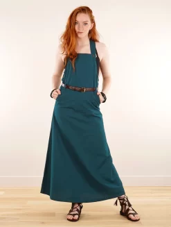 Robe Salopette Longue "Milhana", Bleu Pétrole Foncé