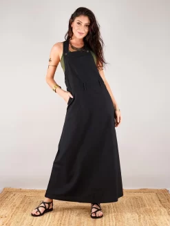 Robe Salopette Longue "Milhana", Noir
