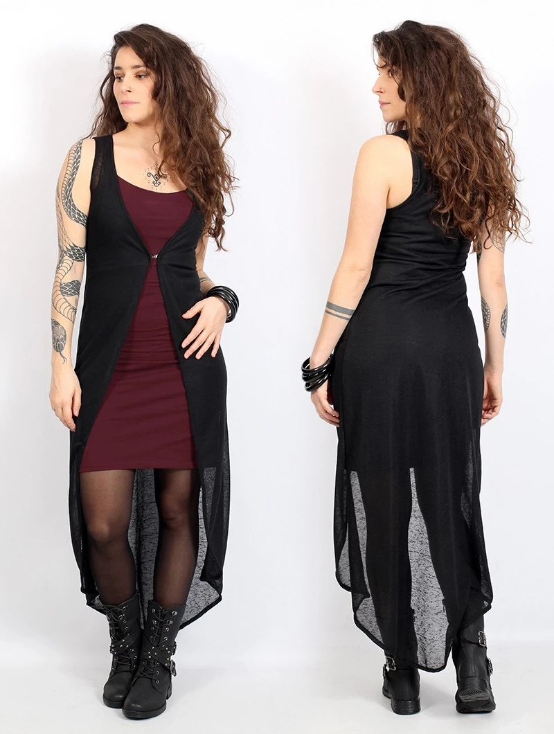 Robe Sans Manches Courte Devant Et Longue Derrière "Marrakech", Bordeaux Et Noir 4 Robe Sans Manches Courte Devant Et Longue Derrière "Marrakech", Bordeaux Et Noir – Image 4