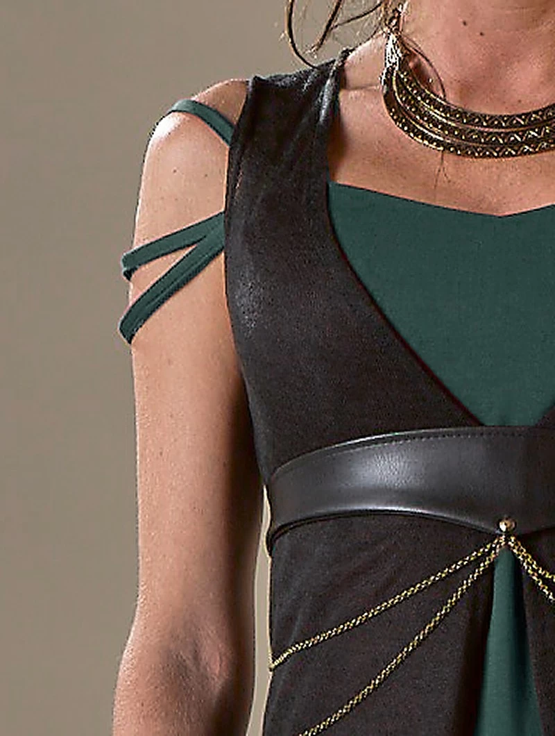 Robe Sans Manches Courte Devant Et Longue Derrière "Marrakech", Vert Canard Et Noir 5 Robe Sans Manches Courte Devant Et Longue Derrière "Marrakech", Vert Canard Et Noir – Image 5