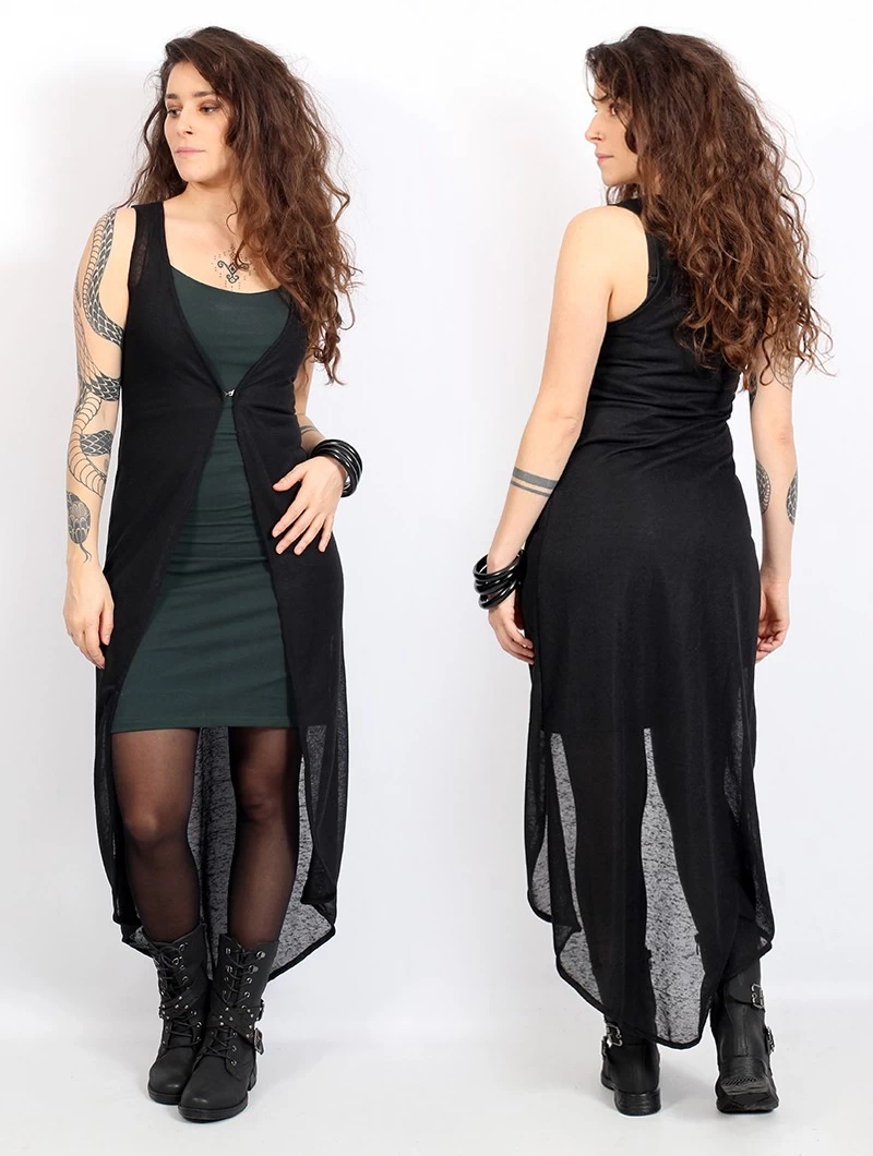 Robe Sans Manches Courte Devant Et Longue Derrière "Marrakech", Vert Canard Et Noir 3 Robe Sans Manches Courte Devant Et Longue Derrière "Marrakech", Vert Canard Et Noir – Image 3