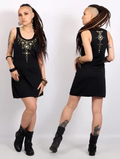 Robe Courte Sans Manches Imprimée "Kyaani", Noir Et Or -Boutique De Jupes robe sans manches kyaani noir et or p image 343076 grande