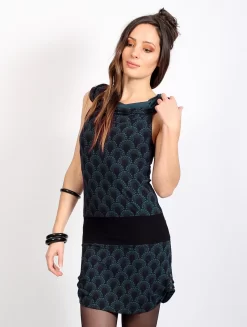 Robe Tunique Imprimée "Kokeshi Drop", Bleu Pétrole