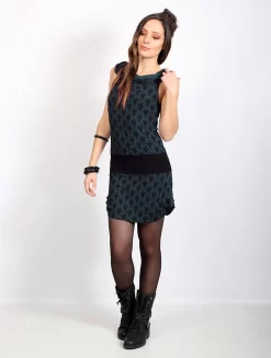 Robe Tunique Imprimée "Kokeshi Drop", Bleu Pétrole -Boutique De Jupes robe tunique imprimee kokeshi drop bleu petrole p image 339779 grande