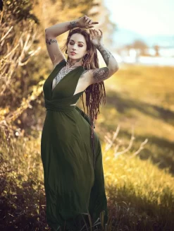 Robe Longue Infinity "Wakiza", Vert Kaki