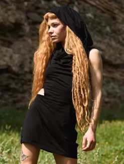 Tunique Dos Nu à Capuche "Issa", Noir -Boutique De Jupes tunique dos nu a capuche issa noir p image 341310 grande